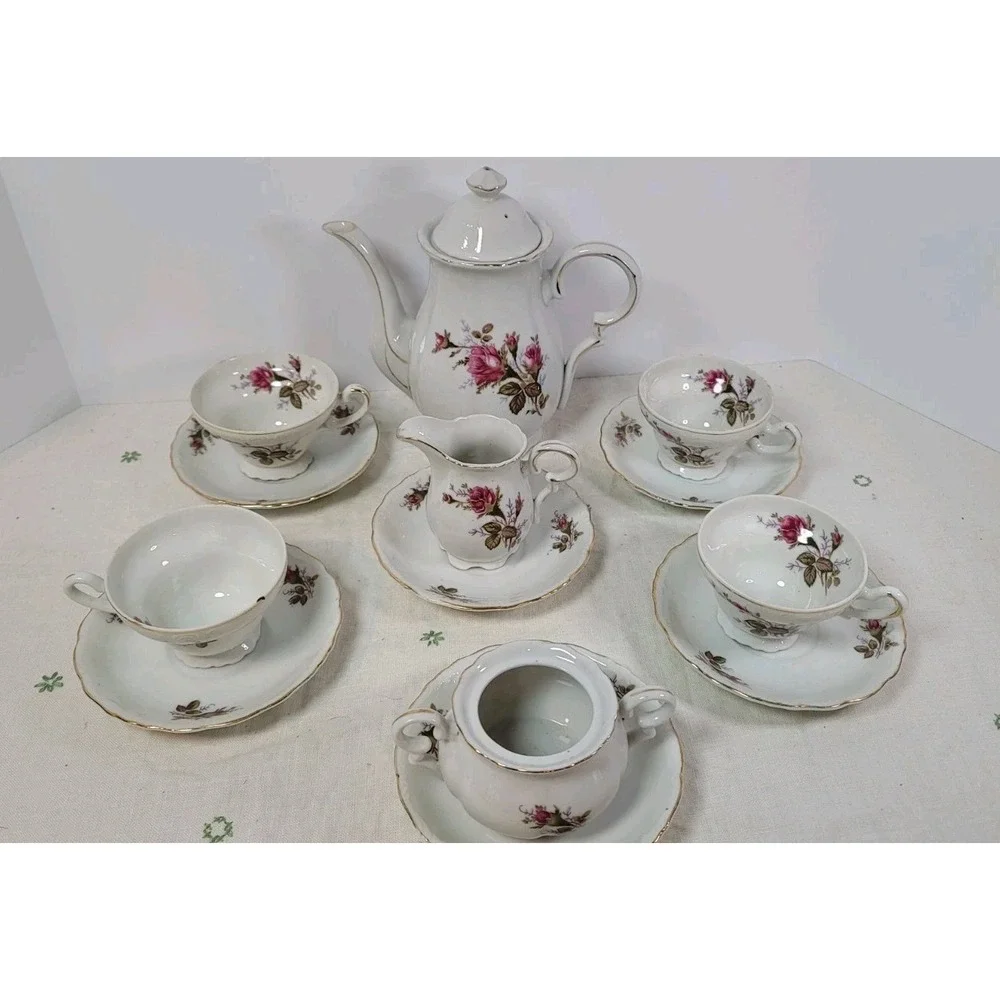 Japan‎ China Moss Rose Demitasse Tea Set Vintage (4) Four Piece Set 1940s Read